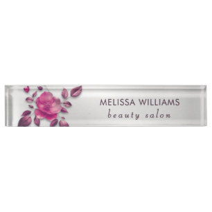Pink Shiny Metallic Flower Silver Nameplate