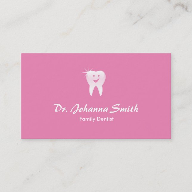 Pink Shiny Smiling Tooth Dental Appointment Female Card (Front)