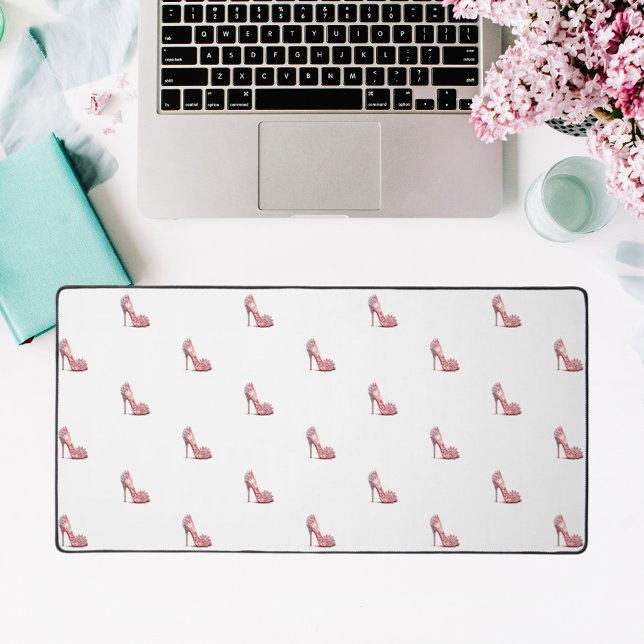 Pink shoes white glamourous desk mat (Creator Uploaded)