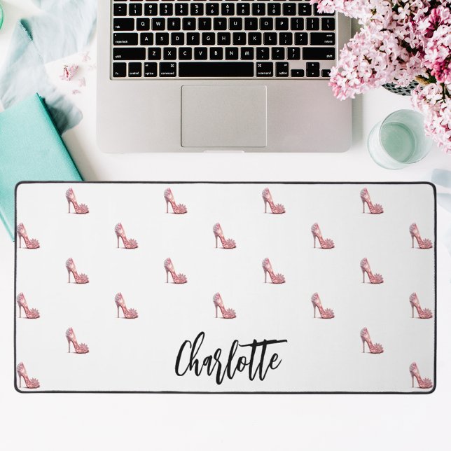 Pink shoes white glamourous name desk mat (Creator Uploaded)