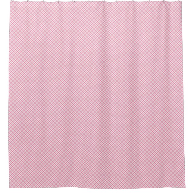 Pink shower curtain with a subtle diamond pattern (Front)