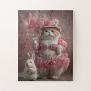 Pink Showgirl Cat & Bunny – Cute Puzzle