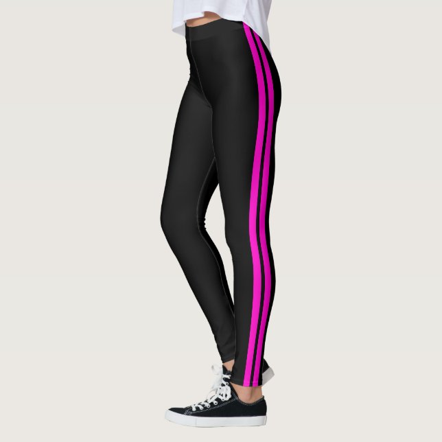 Pink Side Stripe Black Leggings Choose Your Colour (Left)