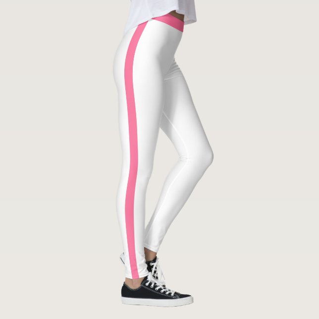 Pink Side Stripe White Leggings Choose Colours (Right)