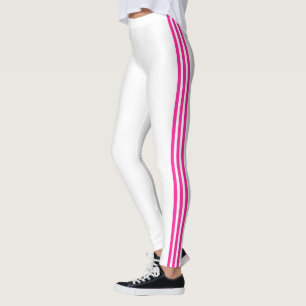 Pink Side Stripe White Leggings with Custom Colour