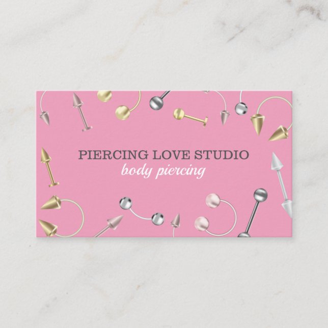 Pink Signature Type Body Jewellery Piercings Business Card (Front)