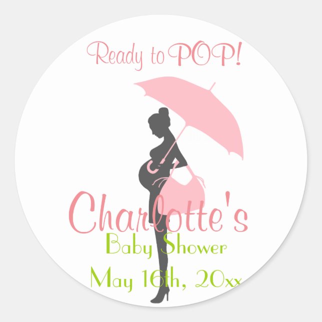 Pink Silhouette Baby Shower Party Favour Stickers (Front)