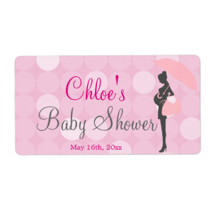 Pink Silhouette Baby Shower Water Bottle Labels