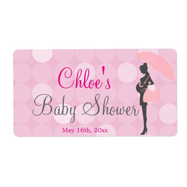 Pink Silhouette Baby Shower Water Bottle Labels (Front)