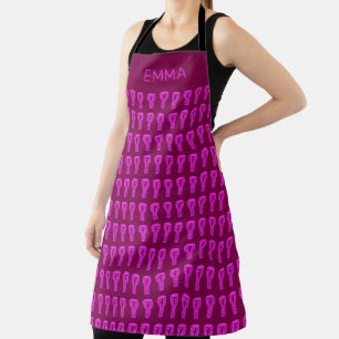 Pink Silhouette Djembe Drum Pattern Purple Fleece Apron