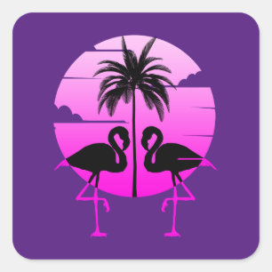 Pink Silhouette Flamingos Bird Square Sticker