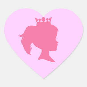 Pink Silhouette Princess T-shirts and Gifts Heart Sticker