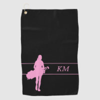 Pink Silhouette Woman Golfer with Bag Monogram