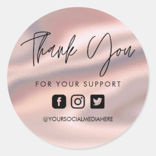 Pink Silk Custom Thank You Business Classic Round Sticker
