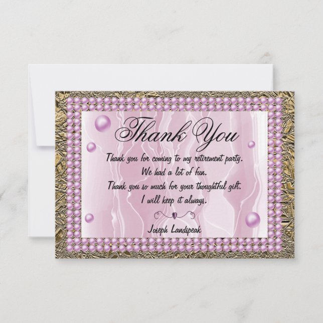 Pink Silk, Pink Pearls & Gold Foil Thank You Card (Front)