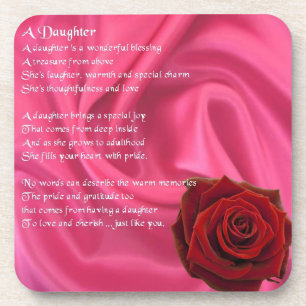 Pink Silk & red rose - daughter Poem Coaster