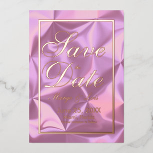 Pink Silk Save the Date Gold Pressed