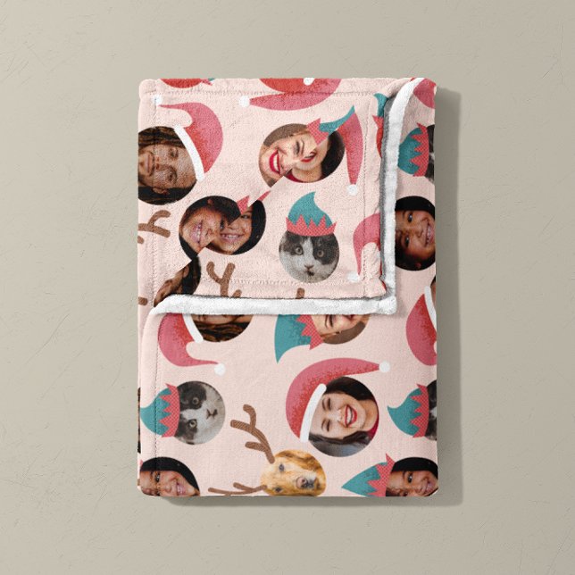 Pink Silly Christmas Crew Six Photos Fleece Blanket (Christmas Crew six photo fleece blanket in pink and blue)