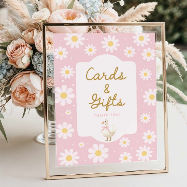 Pink Silly Goose and Daisy Cards and Gifts  Poster (Pink Silly Goose Cards and Gifts Sign)