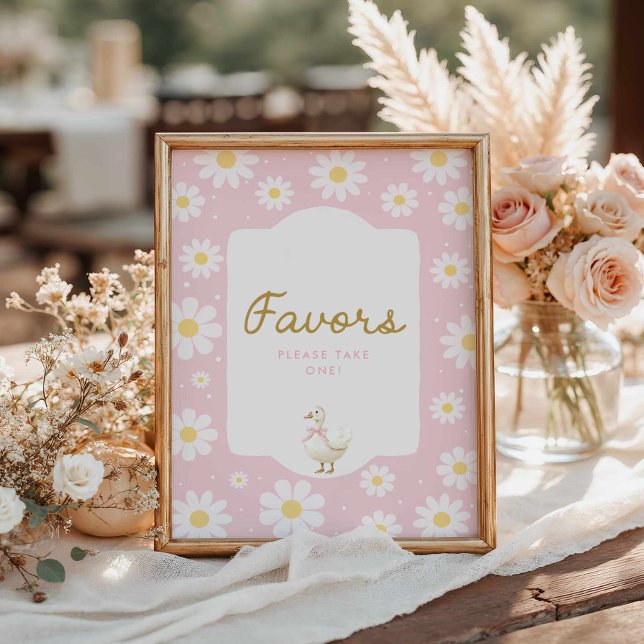 Pink Silly Goose and Daisy Favours Poster (Pink Silly Goose Favor Sign)