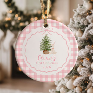 Pink Silly Goose Baby Girl First Christmas Ceramic Tree Decoration