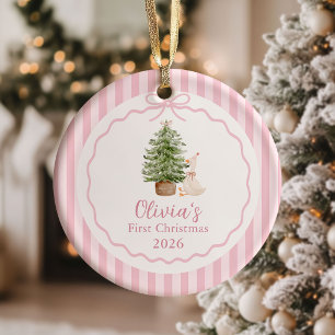 Pink Silly Goose Baby Girl First Christmas Ceramic Tree Decoration