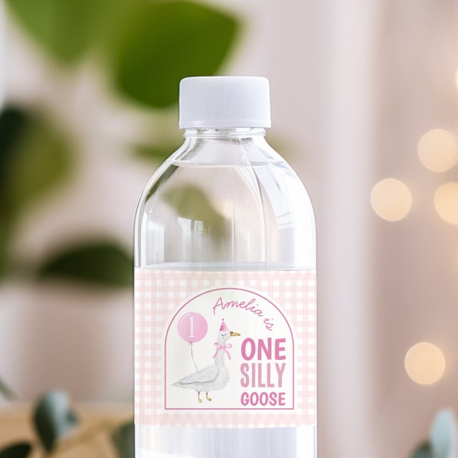 Pink Silly Goose Balloon Birthday Water Bottle Label (Creator Uploaded)
