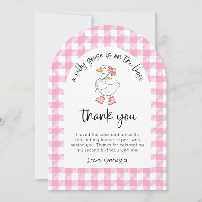 Pink Silly Goose Birthday Photo Thank You Card (Front)
