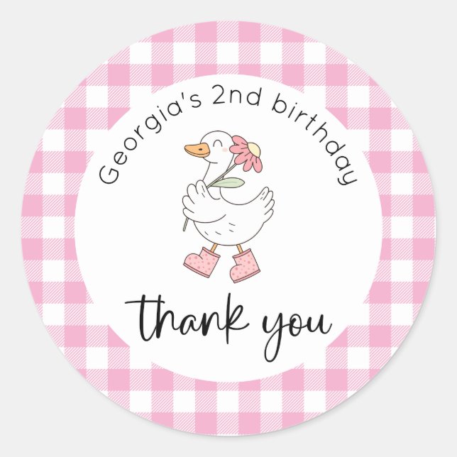 Pink Silly Goose Birthday Thank You Classic Round Sticker (Front)