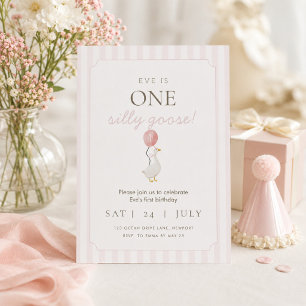 Pink Silly Goose First Birthday Invitation