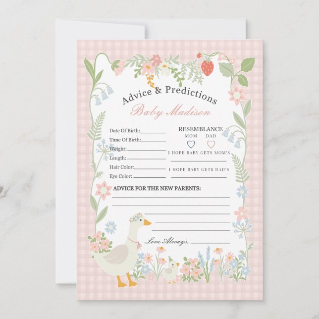 Pink Silly Goose Floral Gingham Advice for Baby Invitation (Front)