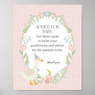 Pink Silly Goose Floral Gingham Advice for Baby Poster