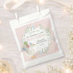 Pink Silly Goose Floral Gingham Baby Shower Favour Favour Bags