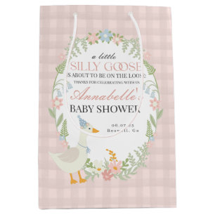 Pink Silly Goose Floral Gingham Baby Shower Favour Medium Gift Bag