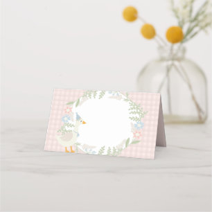 Pink Silly Goose Floral Gingham Baby Shower Place Card