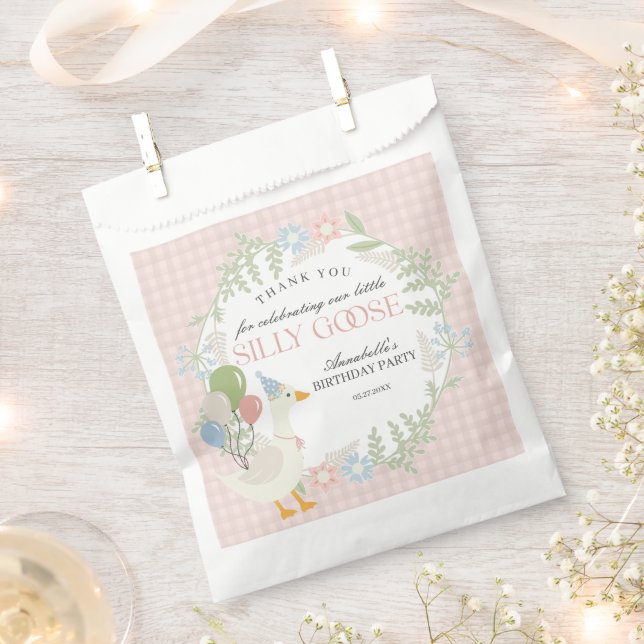 Pink Silly Goose Floral Gingham Birthday Favours Favour Bags (Clipped)