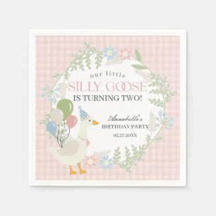 Pink Silly Goose Floral Gingham Birthday Napkin