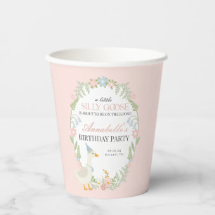 Pink Silly Goose Floral Gingham Birthday Party Paper Cups