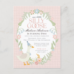 Pink Silly Goose Floral Gingham Birthday Party Postcard
