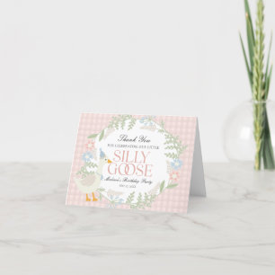 Pink Silly Goose Floral Gingham Birthday Thank You Card