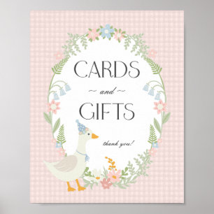 Pink Silly Goose Floral Gingham Cards and Gifts Poster