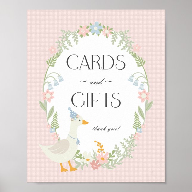 Pink Silly Goose Floral Gingham Cards and Gifts Poster (Front)
