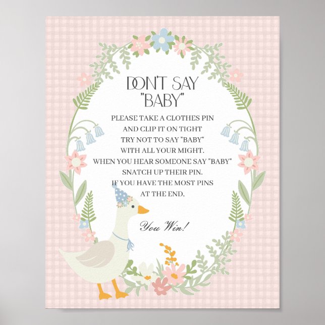 Pink Silly Goose Floral Gingham Dont Say Baby Game Poster (Front)