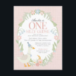 Pink Silly Goose Floral Gingham First Birthday Postcard<br><div class="desc">A silly goose is another year older. This Silly Goose Party Decor Collection is perfect for celebrating your sweet little girl! Featuring an adorable silly goose, pastel florals, and soft gingham patterns, this collection is perfect for adding a touch of playful elegance to any party. Whether it’s for a birthday...</div>
