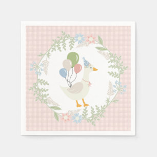 Pink Silly Goose Floral Gingham Paper Napkin