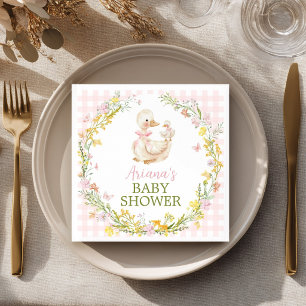 Pink Silly Goose Floral Girl Baby Shower Napkin
