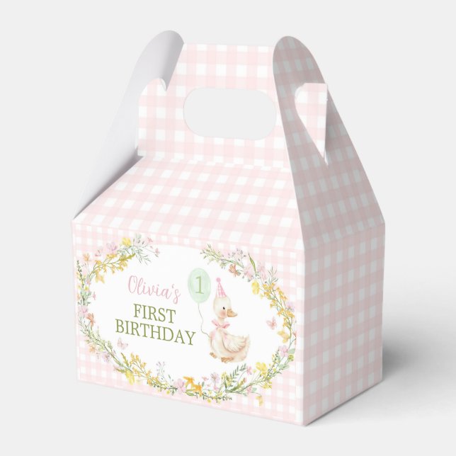 Pink Silly Goose Floral Girl Birthday Favor Boxes (Front Side)