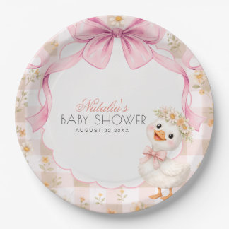  Pink Silly Goose Gingham Daisy Baby Shower Paper Plate
