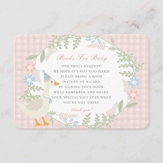 Pink Silly Goose Gingham Floral Books for Baby Enclosure Card (Front)