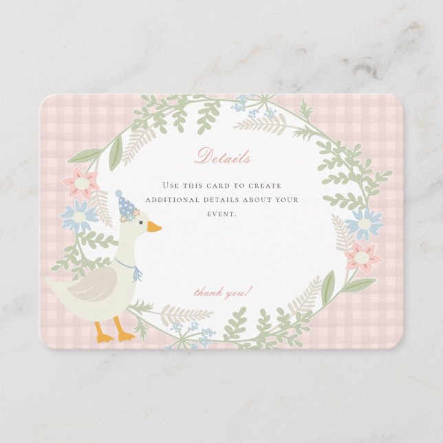 Pink Silly Goose Gingham Floral Details Enclosure Card (Front)
